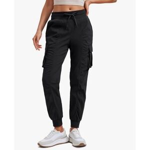 CRZ YOGA Black Cargo Joggers Women's Small Pinstripe Lightweight Pants, Pockets